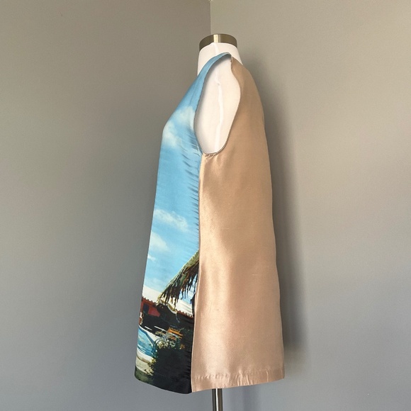 AU JOUR LE JOUR Silk Summer Pool Party Palm Leaves Sky Clouds Printed Dress - Picture 7 of 13